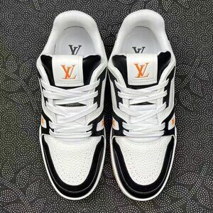 Louis Vuitton black and white orange casual board shoes